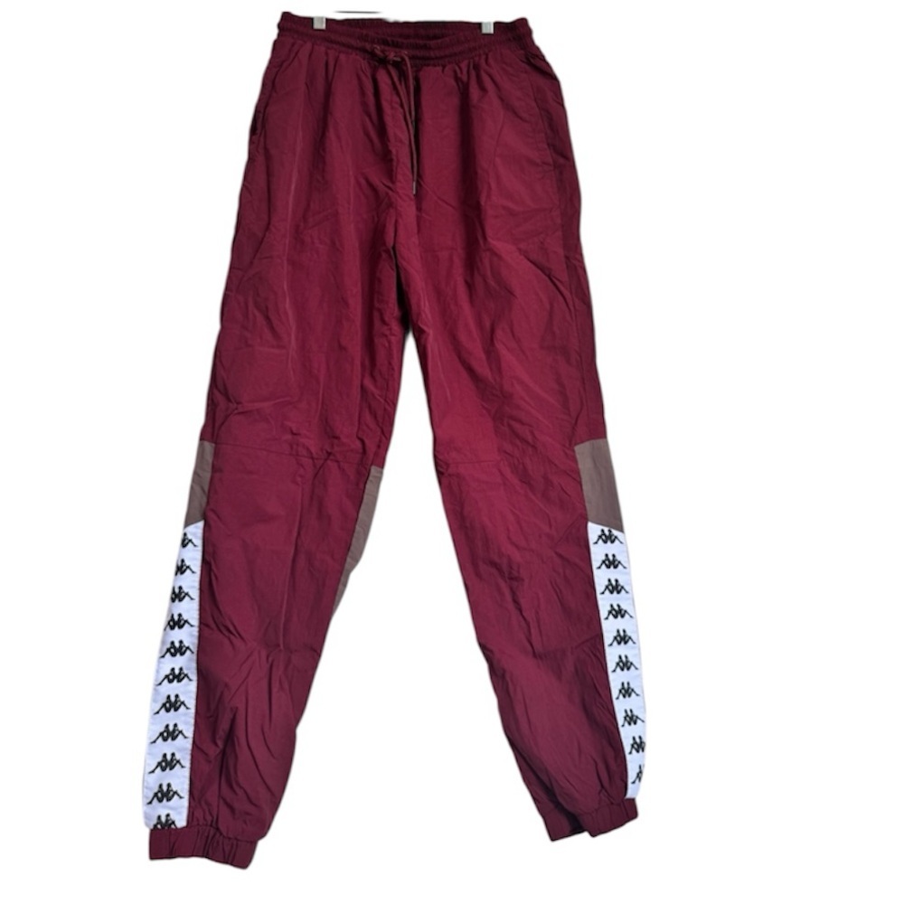 KAPPA Nylon Track Pants Joggers Logo Colorblock Pull On Lightweight Burgundy L